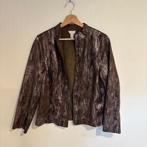 Chicos Womens Brown Metallic Animal Print Jacket Size 1 Artistic Boho Statement